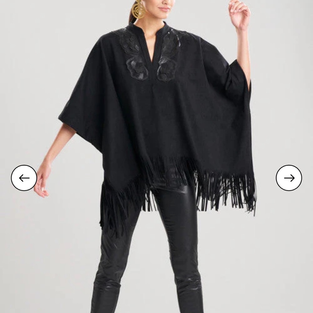 Natori Black Fringe Poncho Sweater